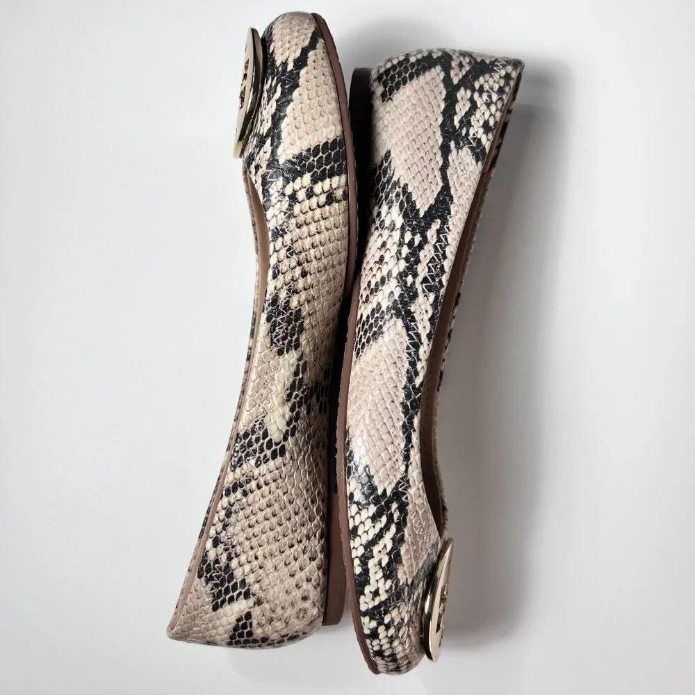 TORY BURCH Reva Ballet Roccia Python Flats with Metal Logo 7.5